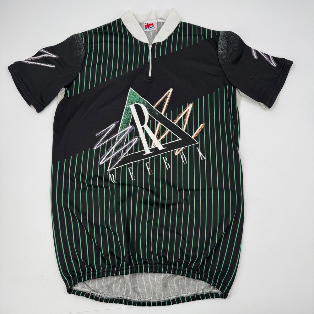 Vintage Reebok Cycling Jersey XL Neon Green Black Stripe 90s Retro Shirt